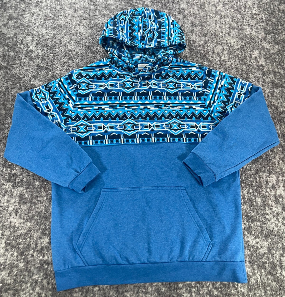 Columbia Hoodie Mens Large Blue Aztec Fleece Pullover Hoodie Southwest